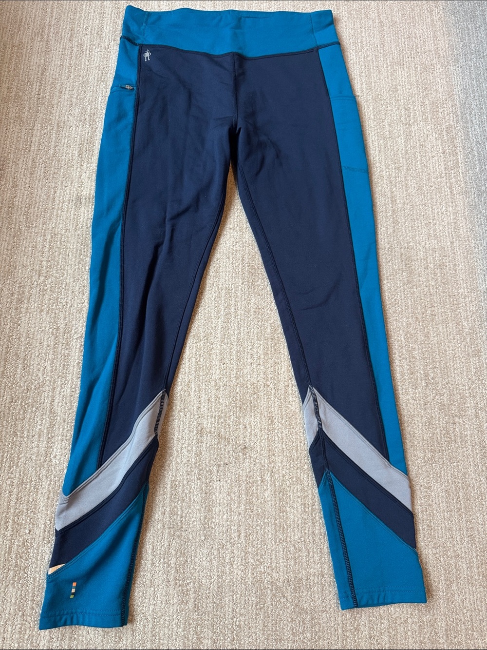 Smartwool Womens Size L Striking Blue Navy Merino Sport Fleece Running Tights